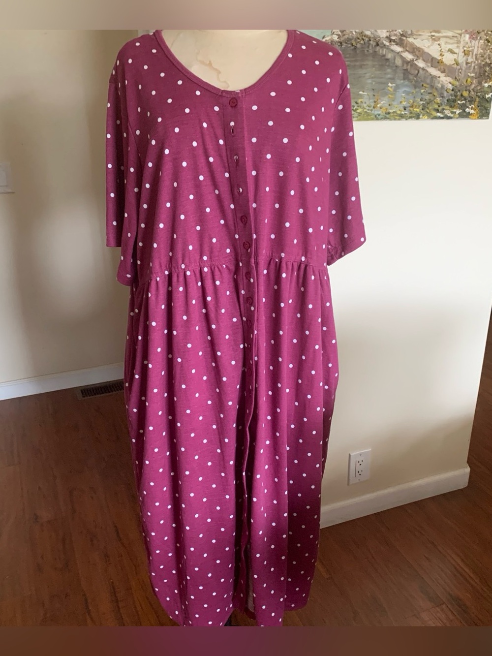 Woman Within Pink Polka Dot button down maxi dress.size 1X